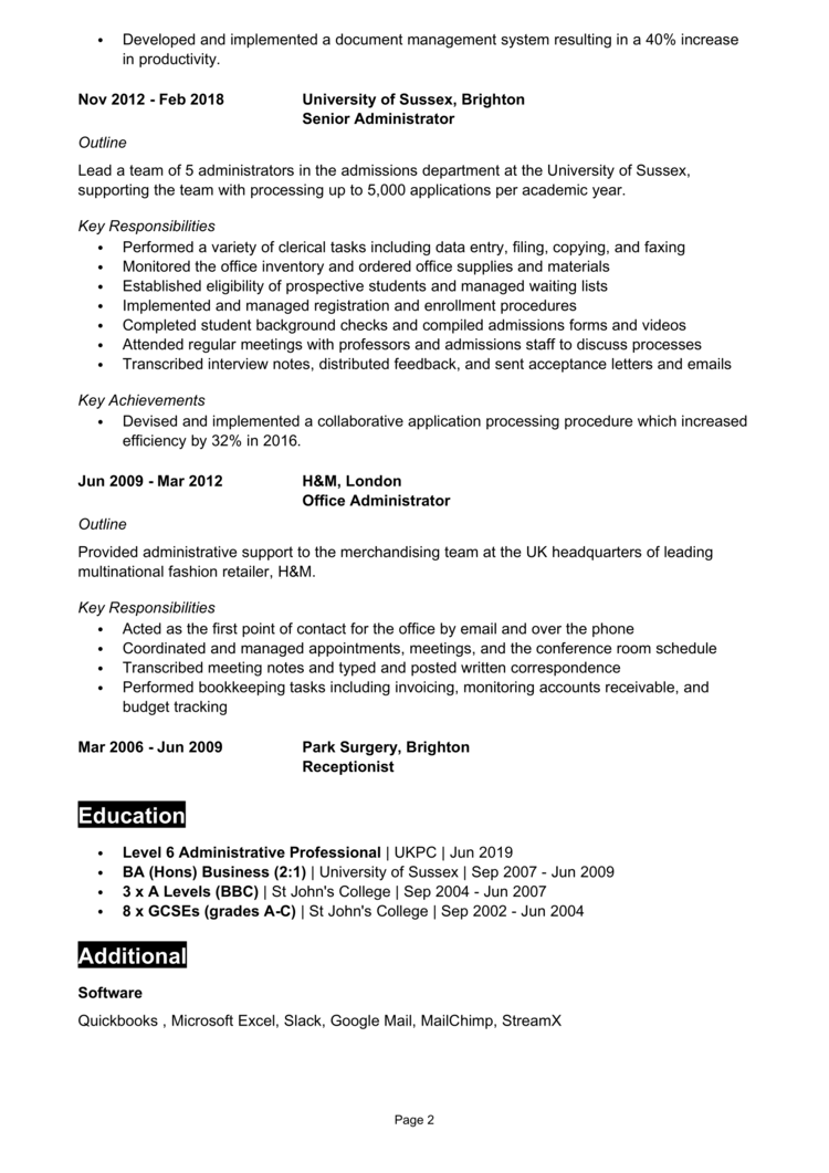 Business Support Manager CV 2