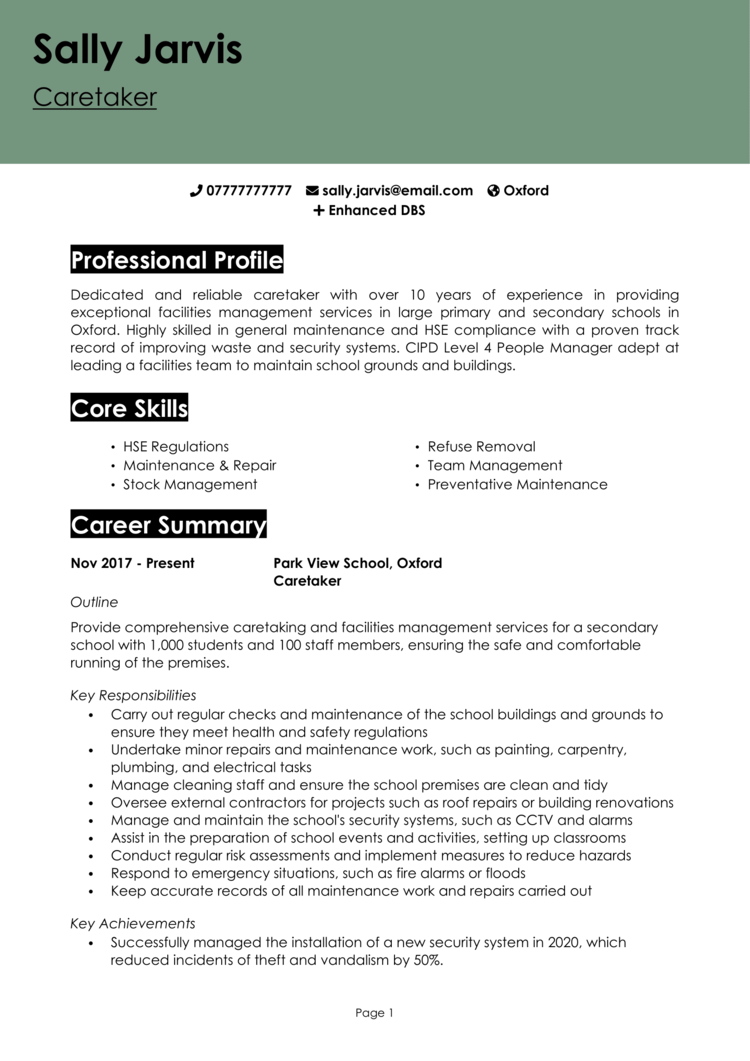 Caretaker CV 1