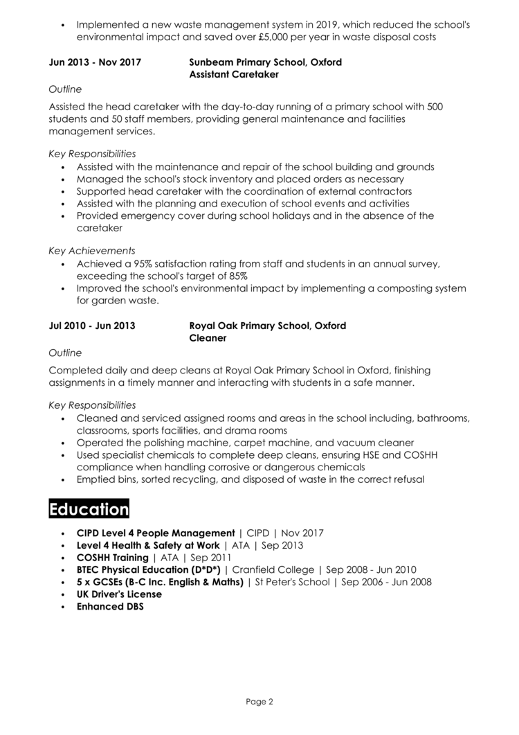 Caretaker CV 2