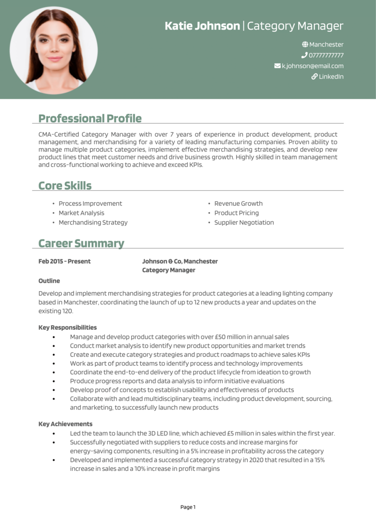 Category Manager CV example + guide [Get hired fast]