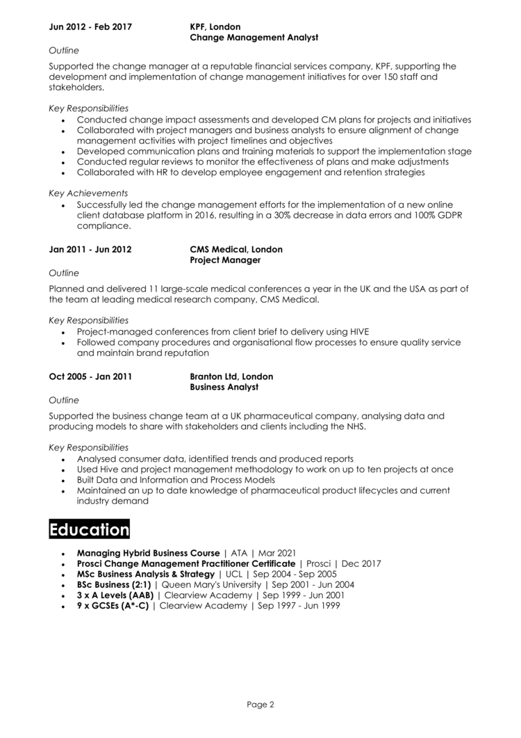 Change Management Consultant CV 2