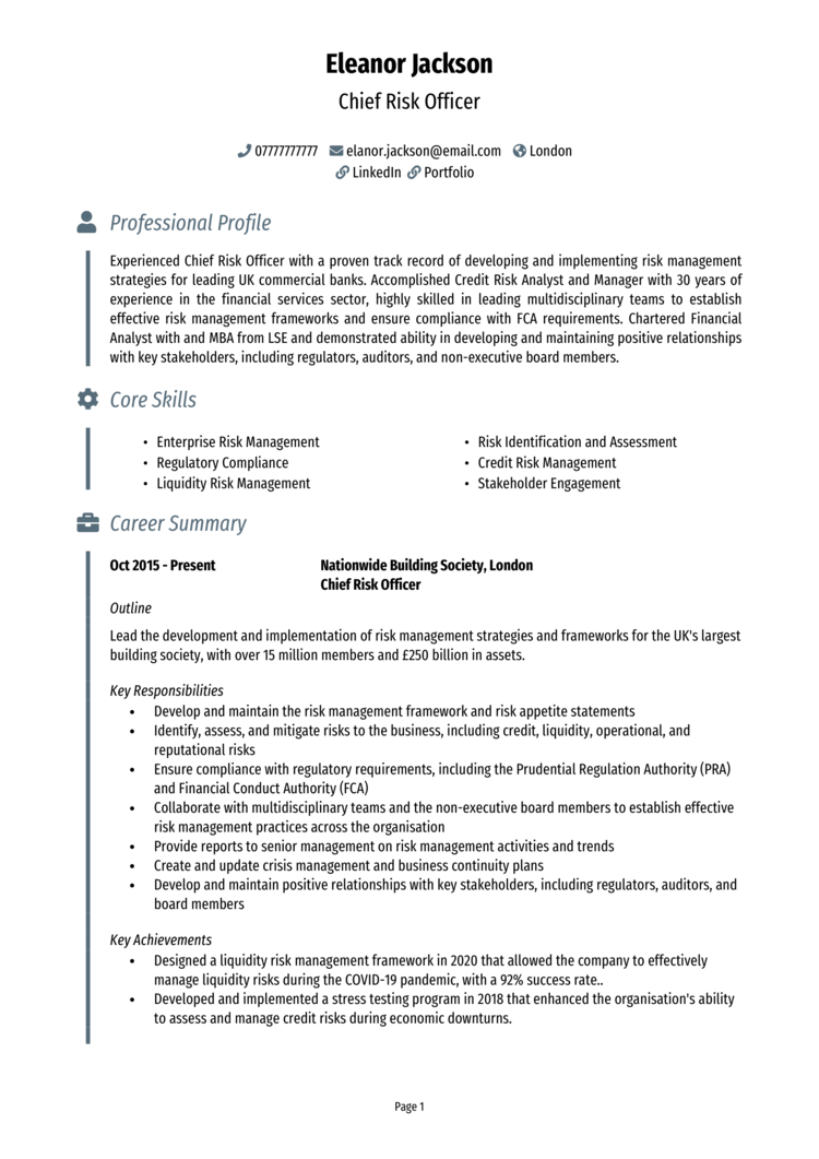 cover letter for chief risk officer position