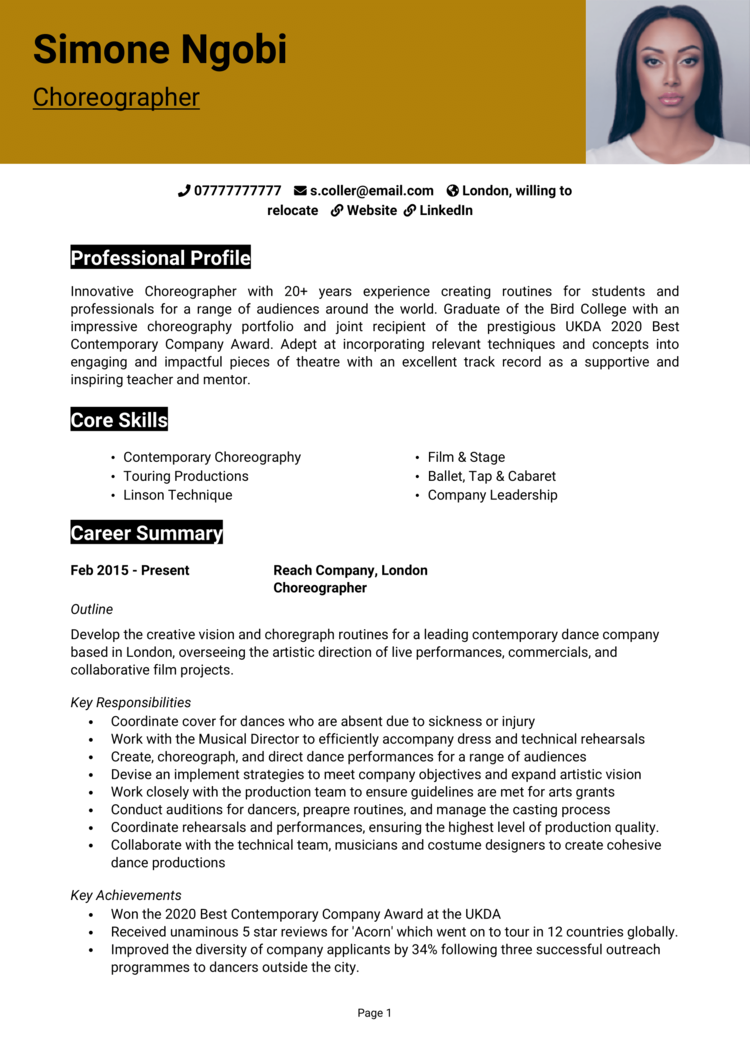 Choreographer CV 1