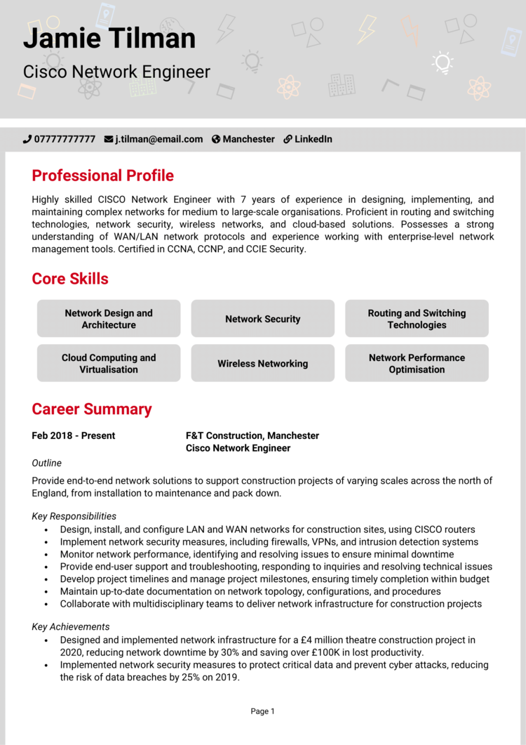 Cisco Network Engineer CV 1