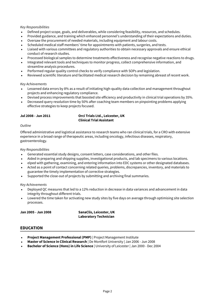 Clinical Project Manager CV 2