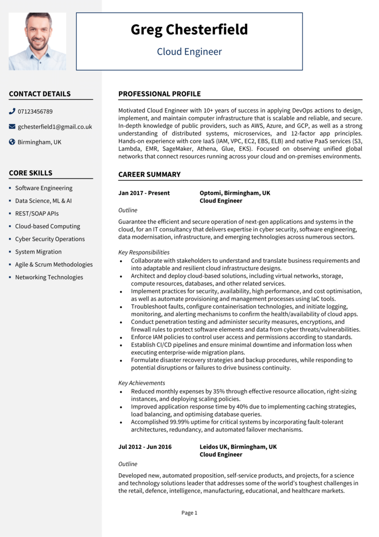 Cloud Engineer CV 1