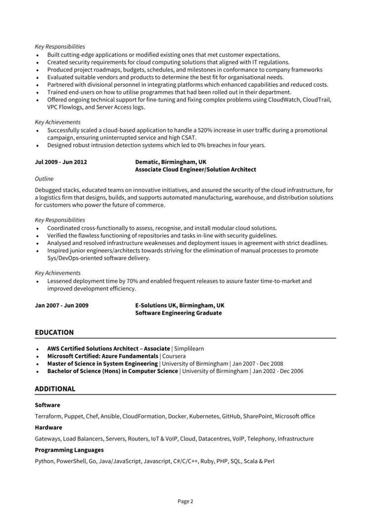 Cloud Engineer CV 2