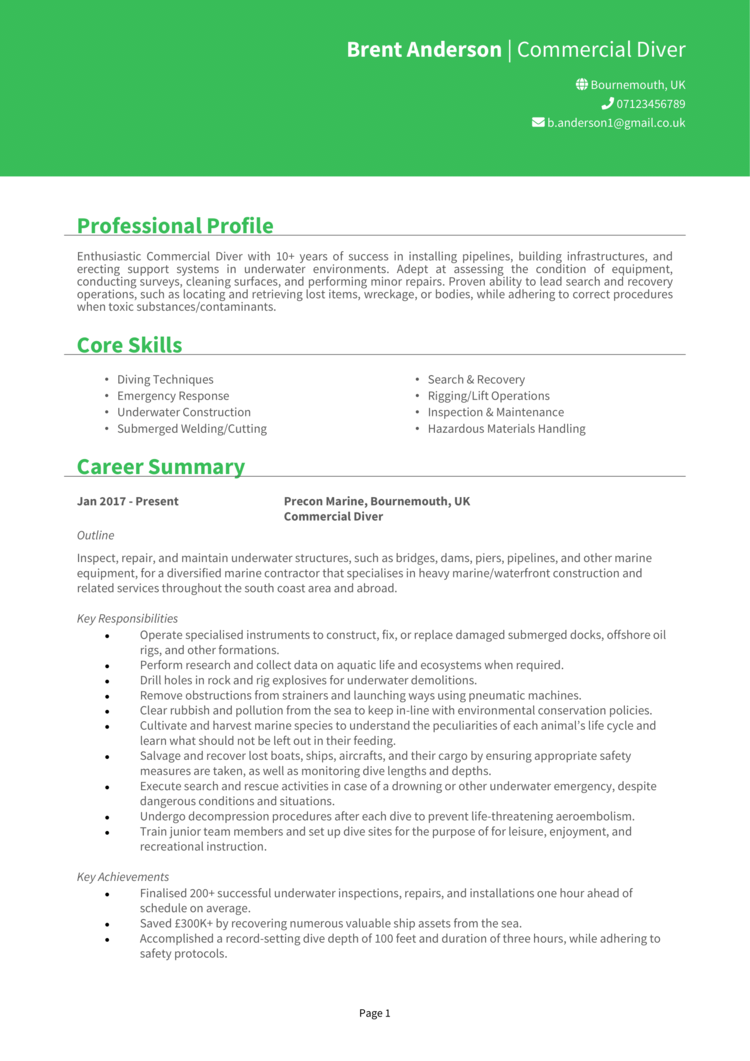 Commercial Diver CV 1