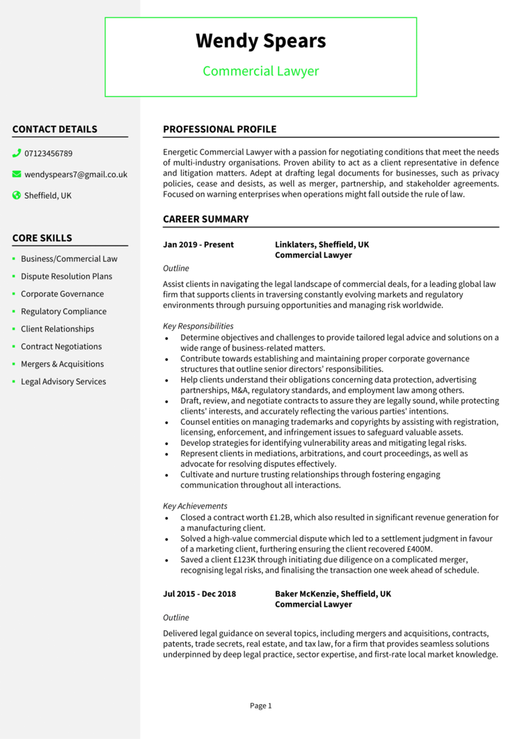 Commercial Lawyer CV 1