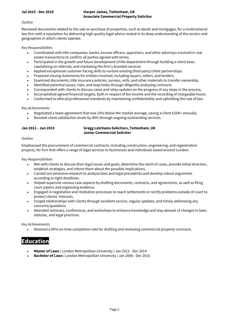 Commercial Property Solicitor CV 2