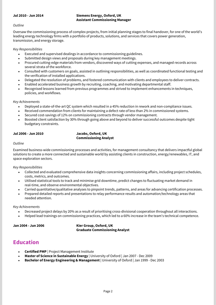 Commissioning Manager CV 2