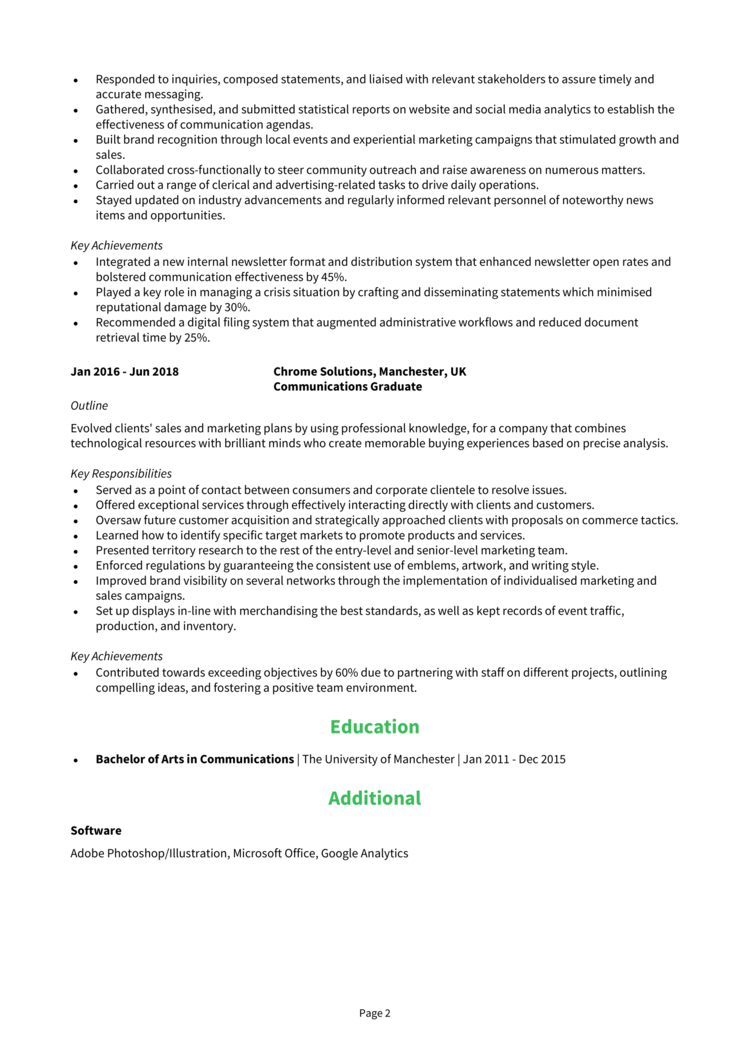 Communications Assistant CV 2