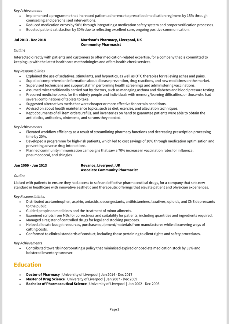 Community Pharmacist CV 2