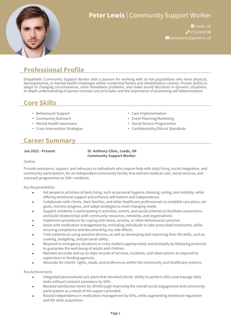 Community Support Worker CV example & guide [Win interviews]