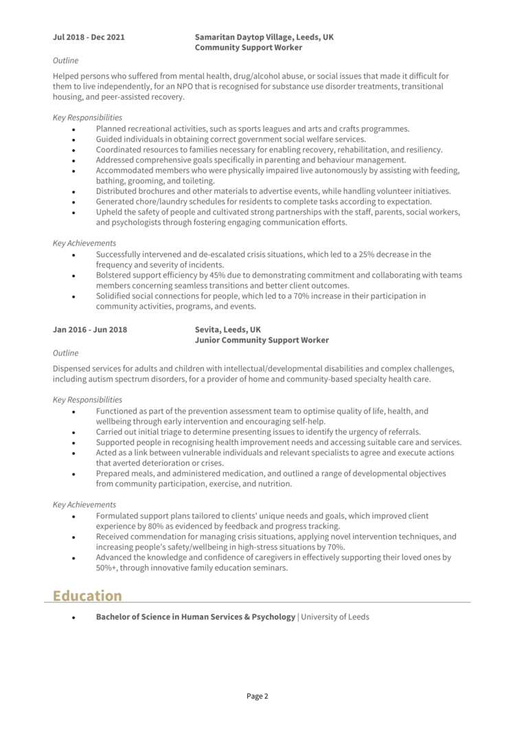 Community Support Worker CV 2