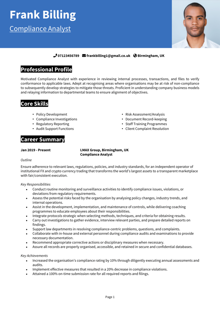 Compliance Analyst CV 1