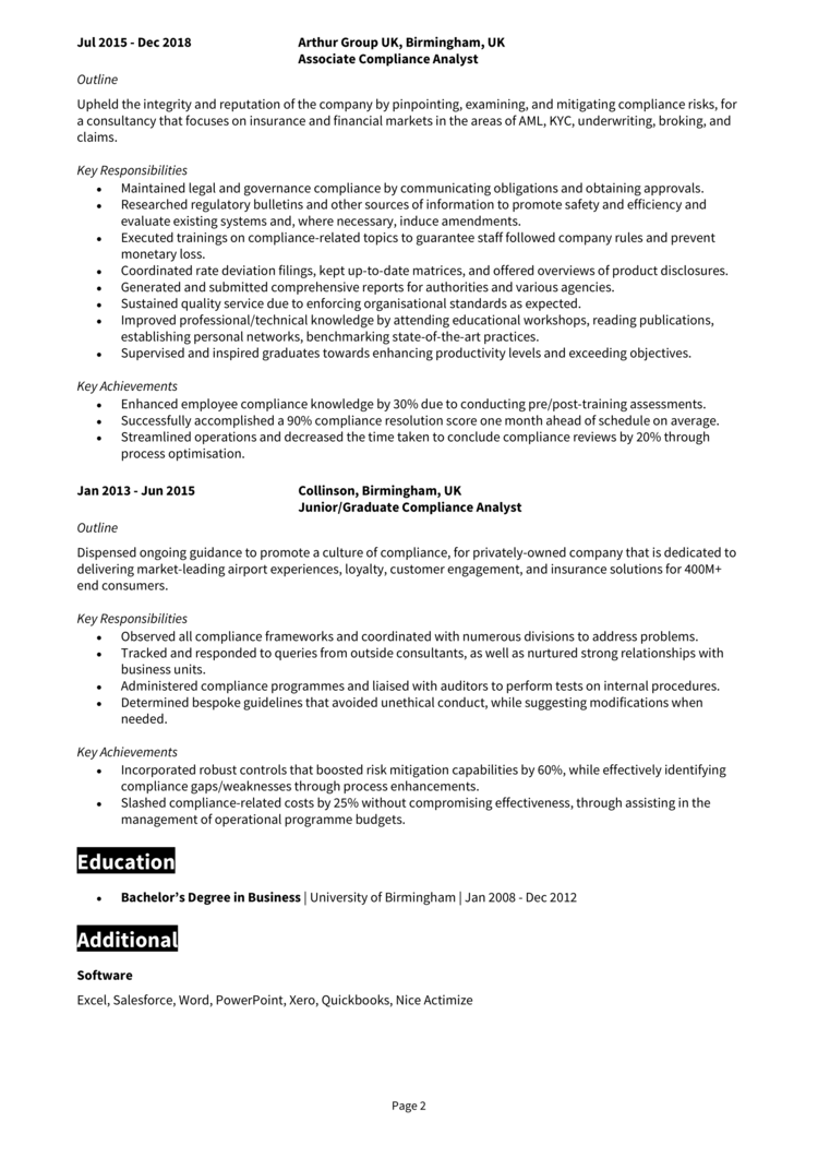 Compliance Analyst CV 2