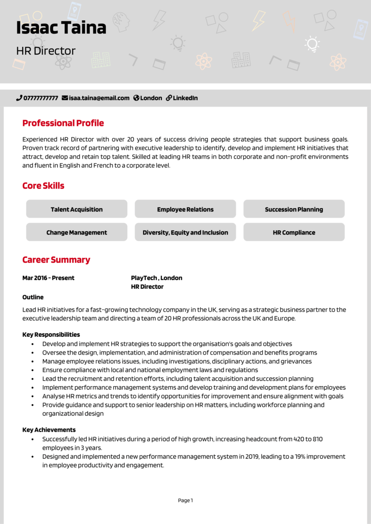 HR Director CV 1