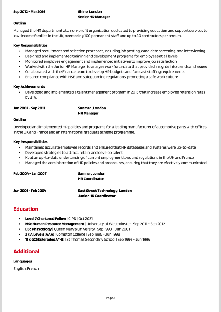 HR Director CV 2