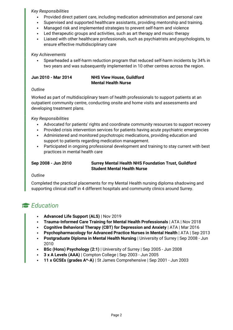 Mental Health Nurse CV 2