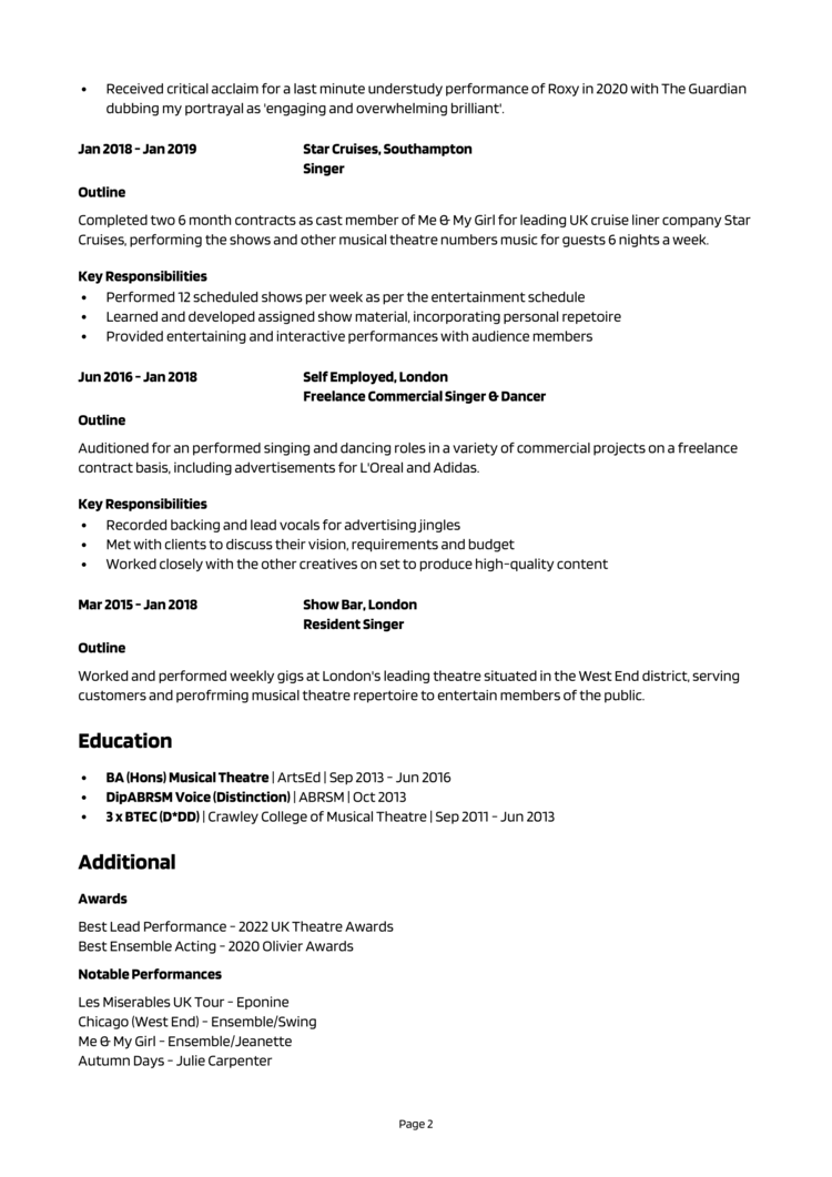 Musical Theatre CV 2