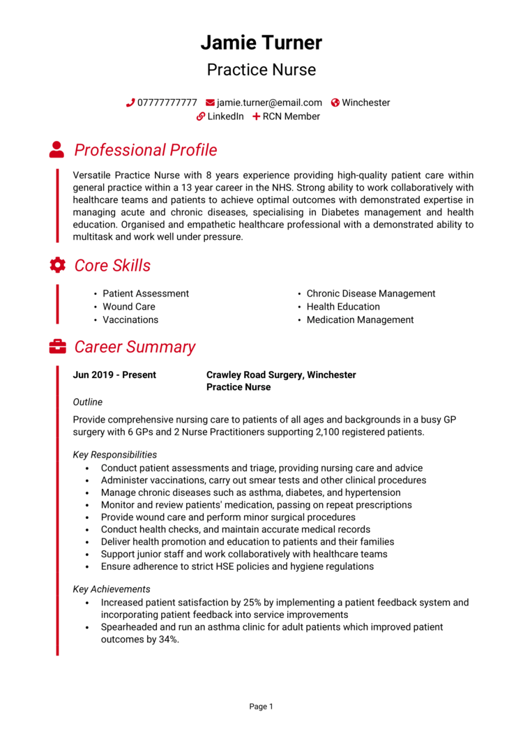 personal statement nurse cv