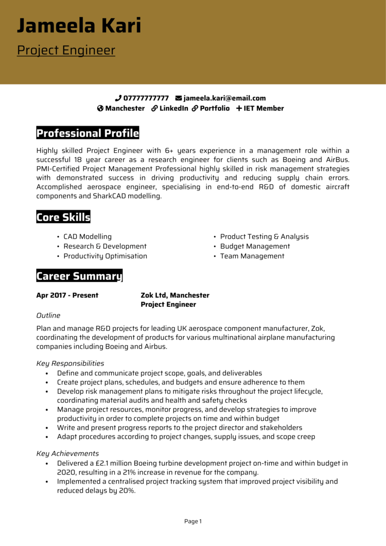 Project Engineer CV 1