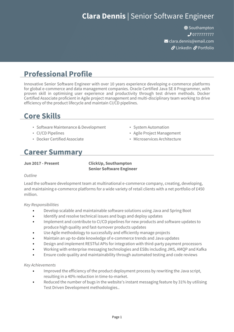 Senior Software Engineer CV example + guide [Get hired fast]