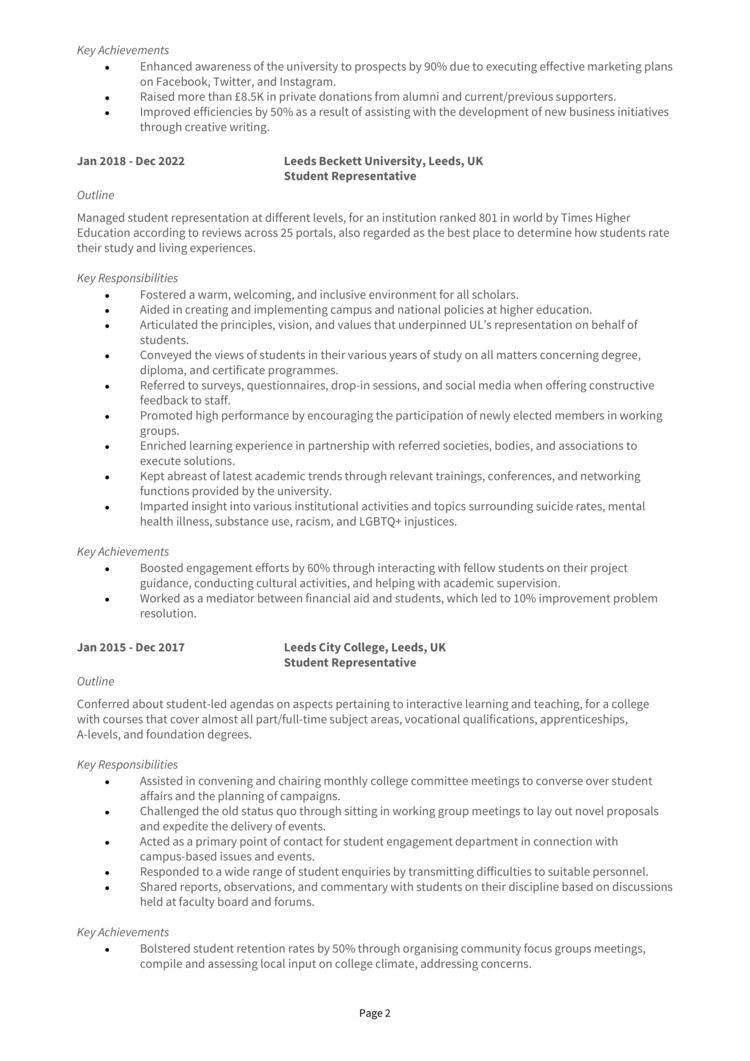 Student Representative CV 2