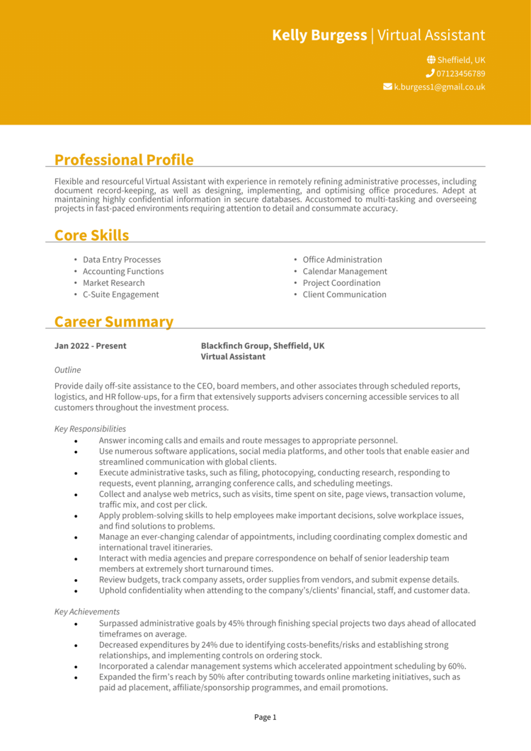 Virtual Assistant CV 1