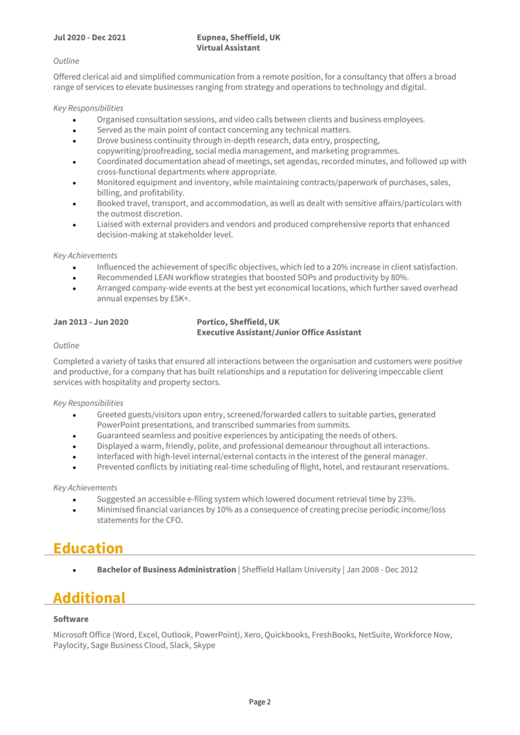 Virtual Assistant CV 2