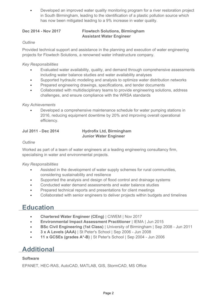 Water Engineer CV 2