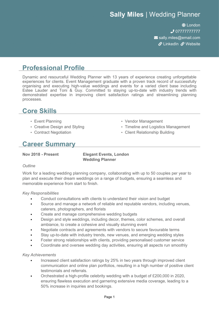 Wedding Planner CV 1