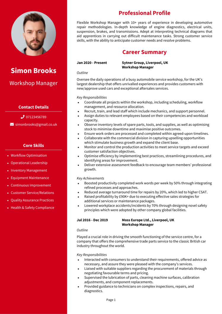 Workshop Manager CV 1