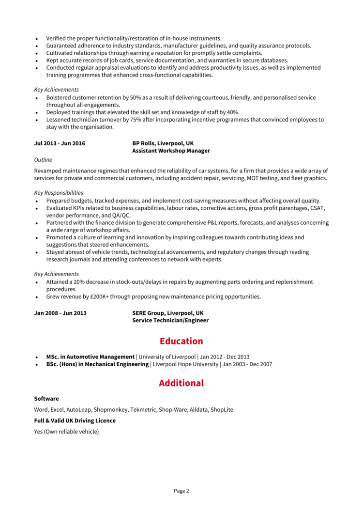 Workshop Manager CV 2