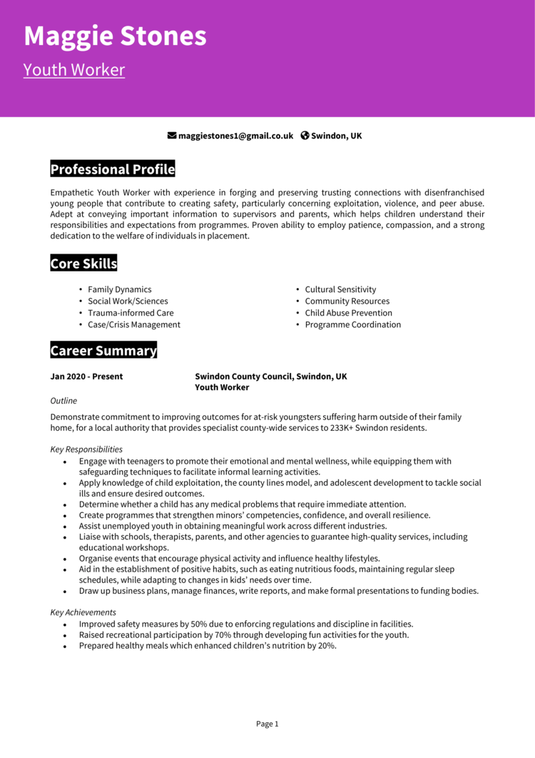 Youth Worker CV 1