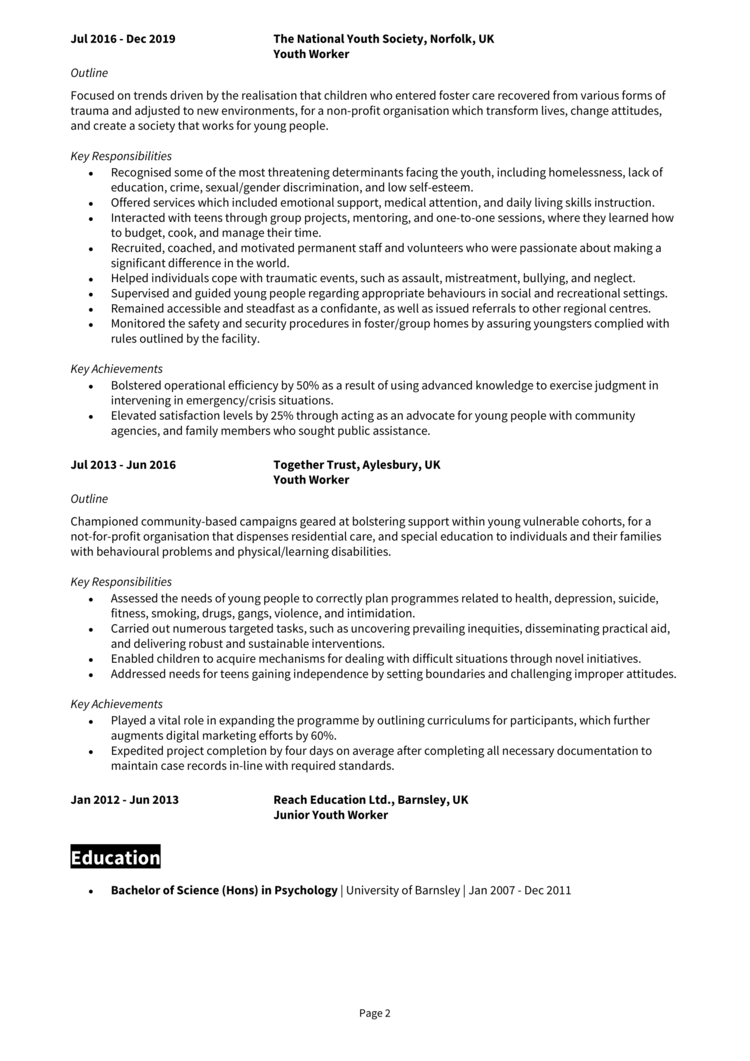 Youth Worker CV 2