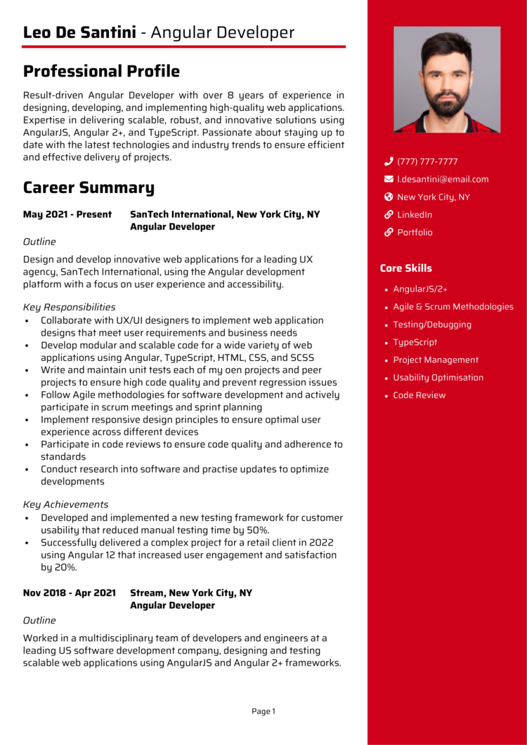 Angular Developer Resume 1