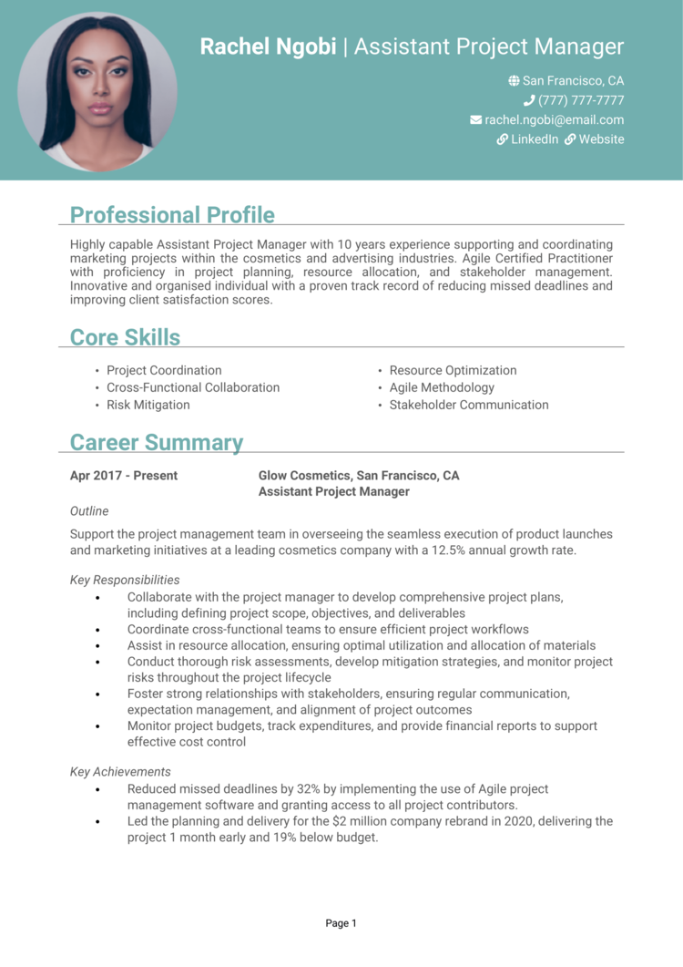 Assistant Project Manager Resume Example Guide Get Hired   Assistant Project Manager Resume 1 