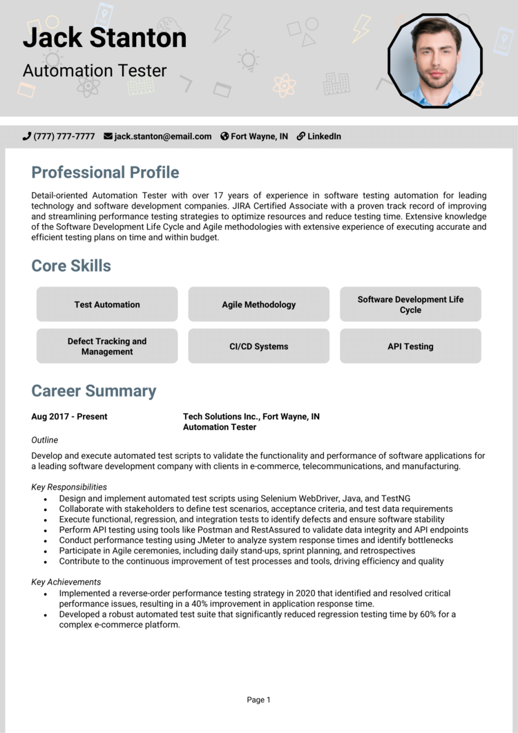 sample resume for software tester 2 years experience