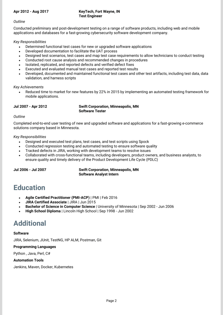 Web Tester Resume Examples & Samples for 2023