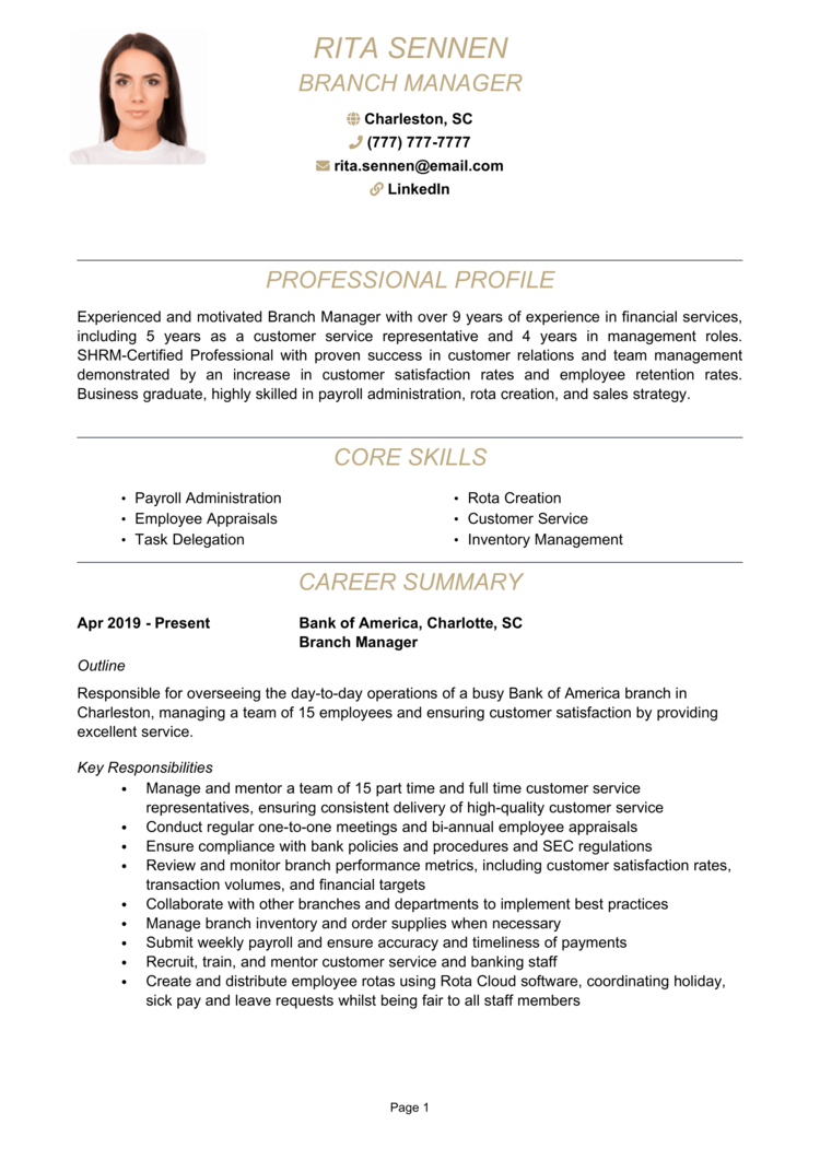 Branch Manager Resume 1