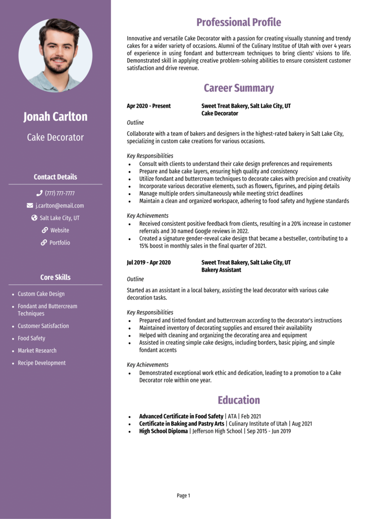 Cake Decorator Resume Example Guide