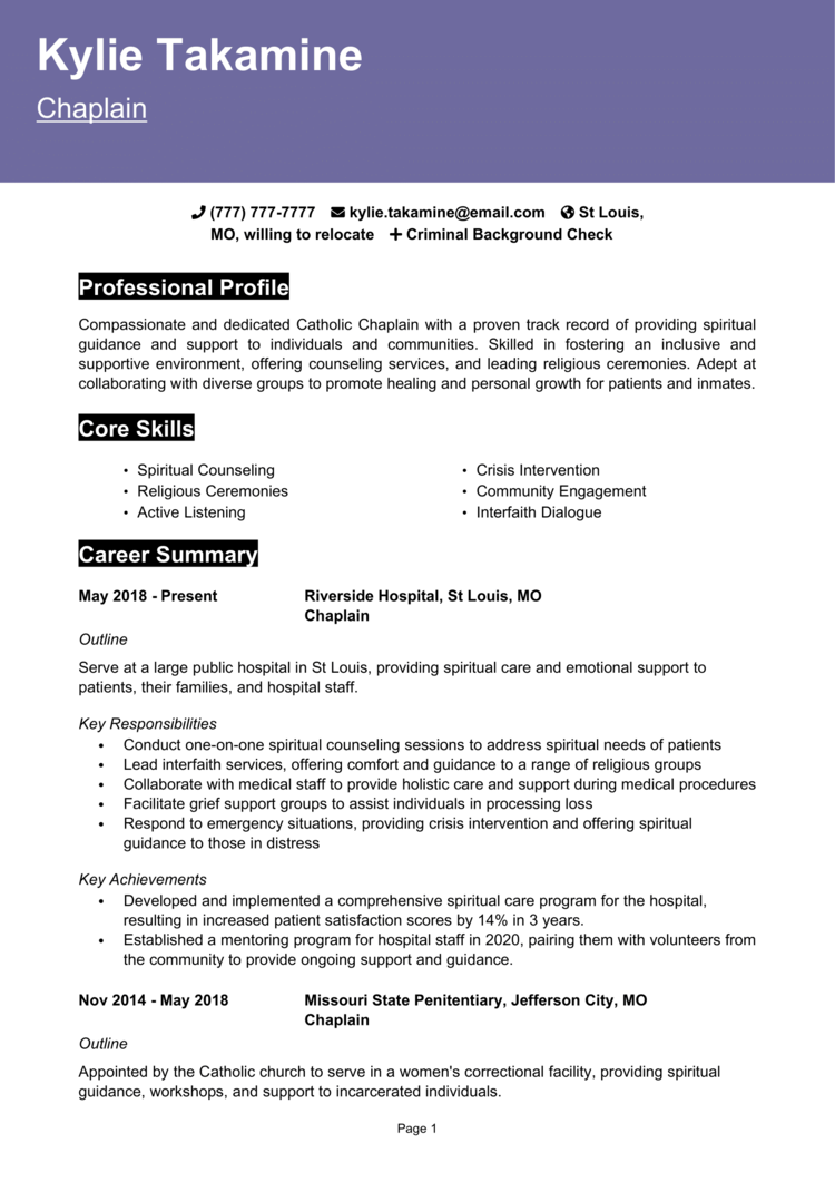 Chaplain Resume 1