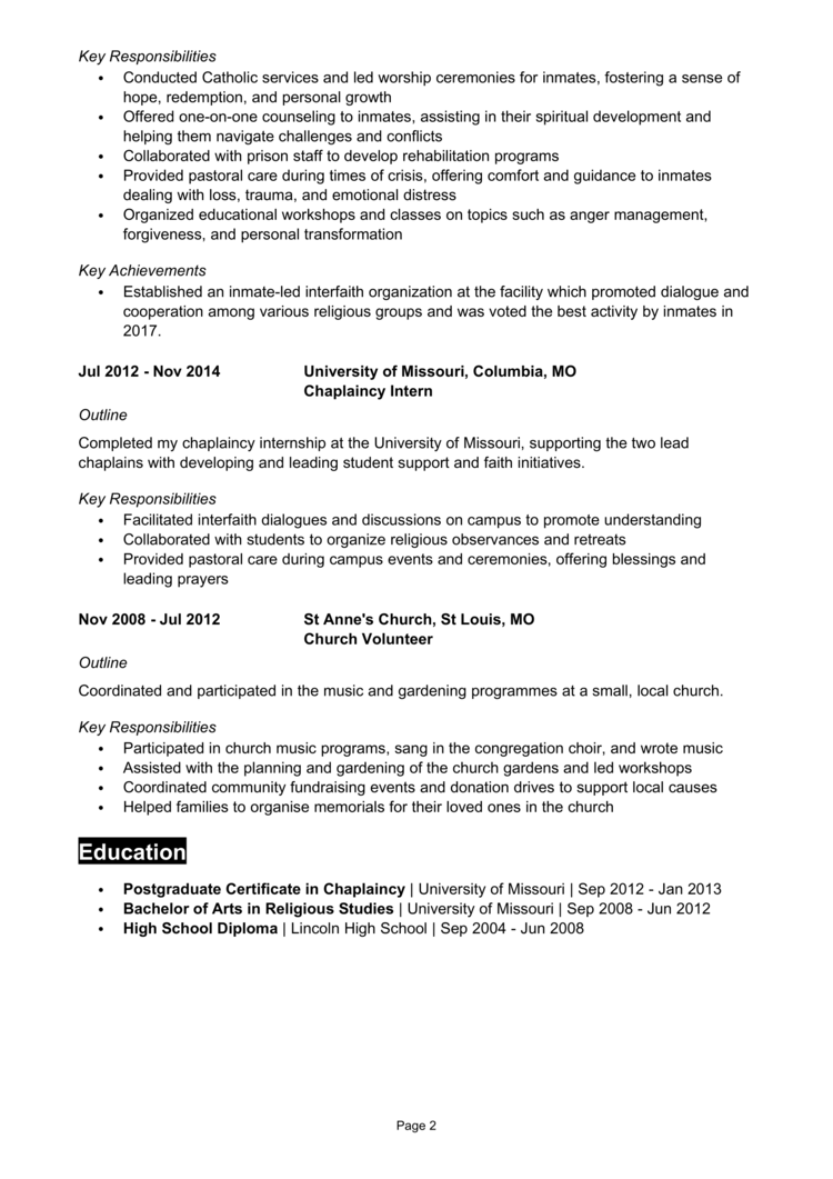 Chaplain resume example + guide [Land job interviews]