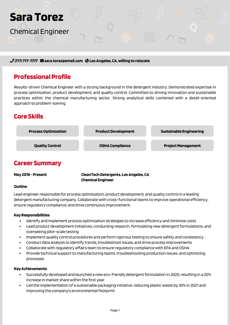 Chemical Engineer Resume 1