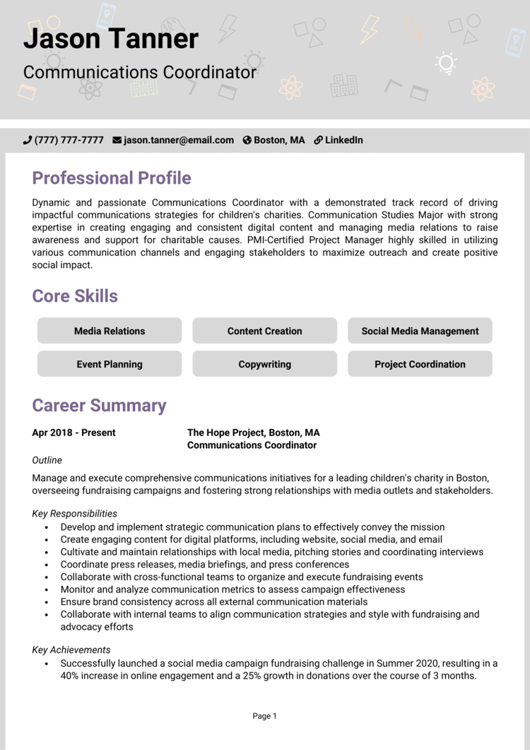 Communications Coordinator resume example + guide [Get jobs]
