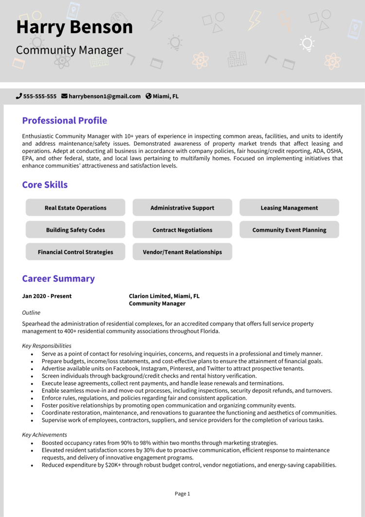 Community Manager Resume Example Guide Get The Best Jobs   Community Manager Resume 1 