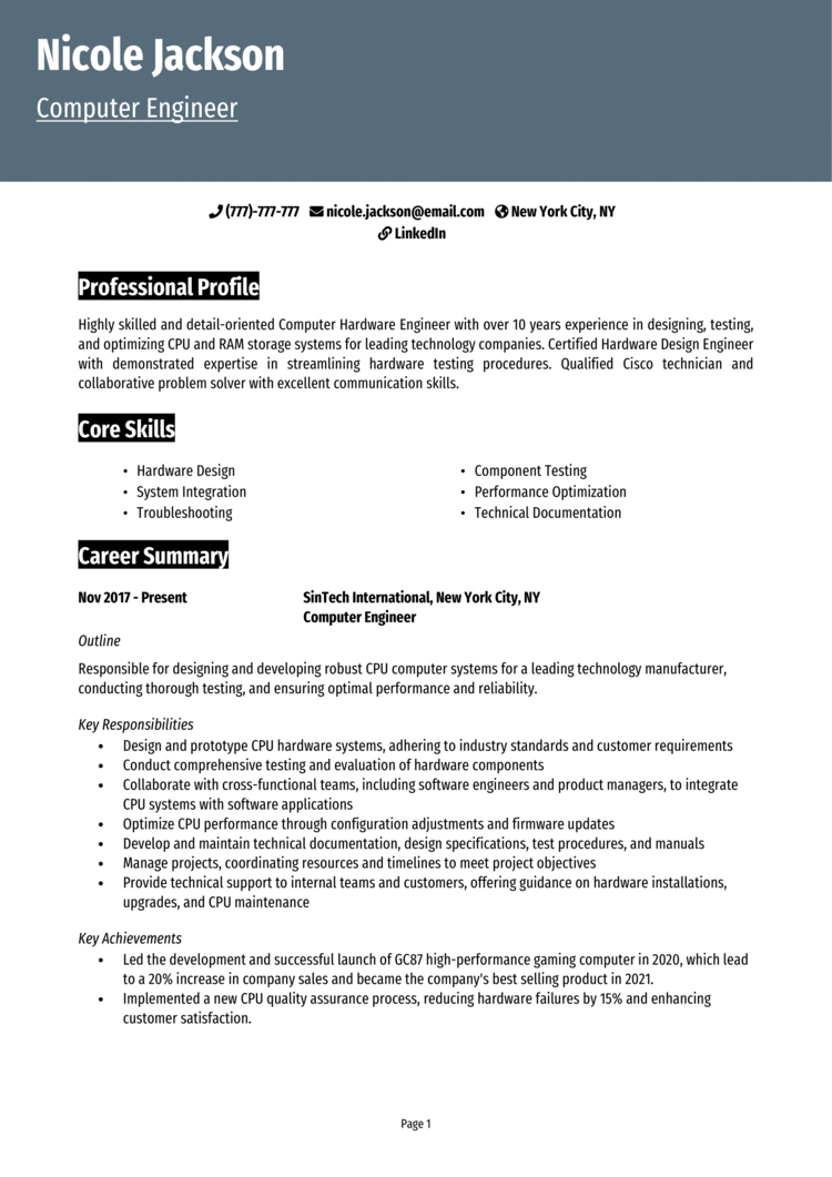 Computer Engineer resume example & guide [Get hired]