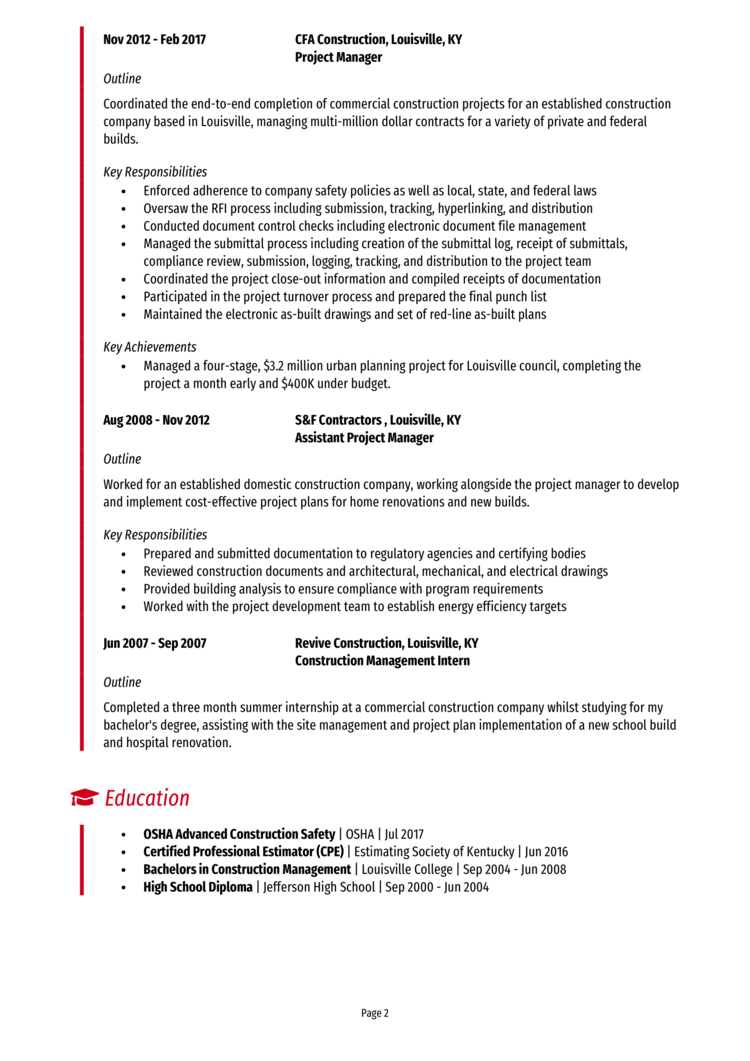 Construction Estimator Resume Example Guide Get Noticed   Construction Estimator Resume 2 